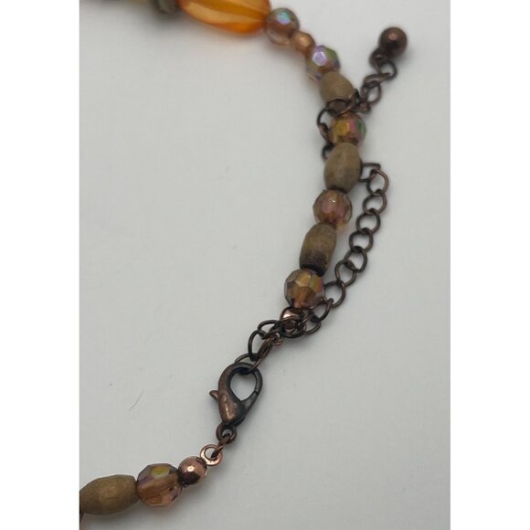 Vintage Beaded Necklace Wood and Plastic Faceted Beads Retro Red Orange - Picture 5 of 7